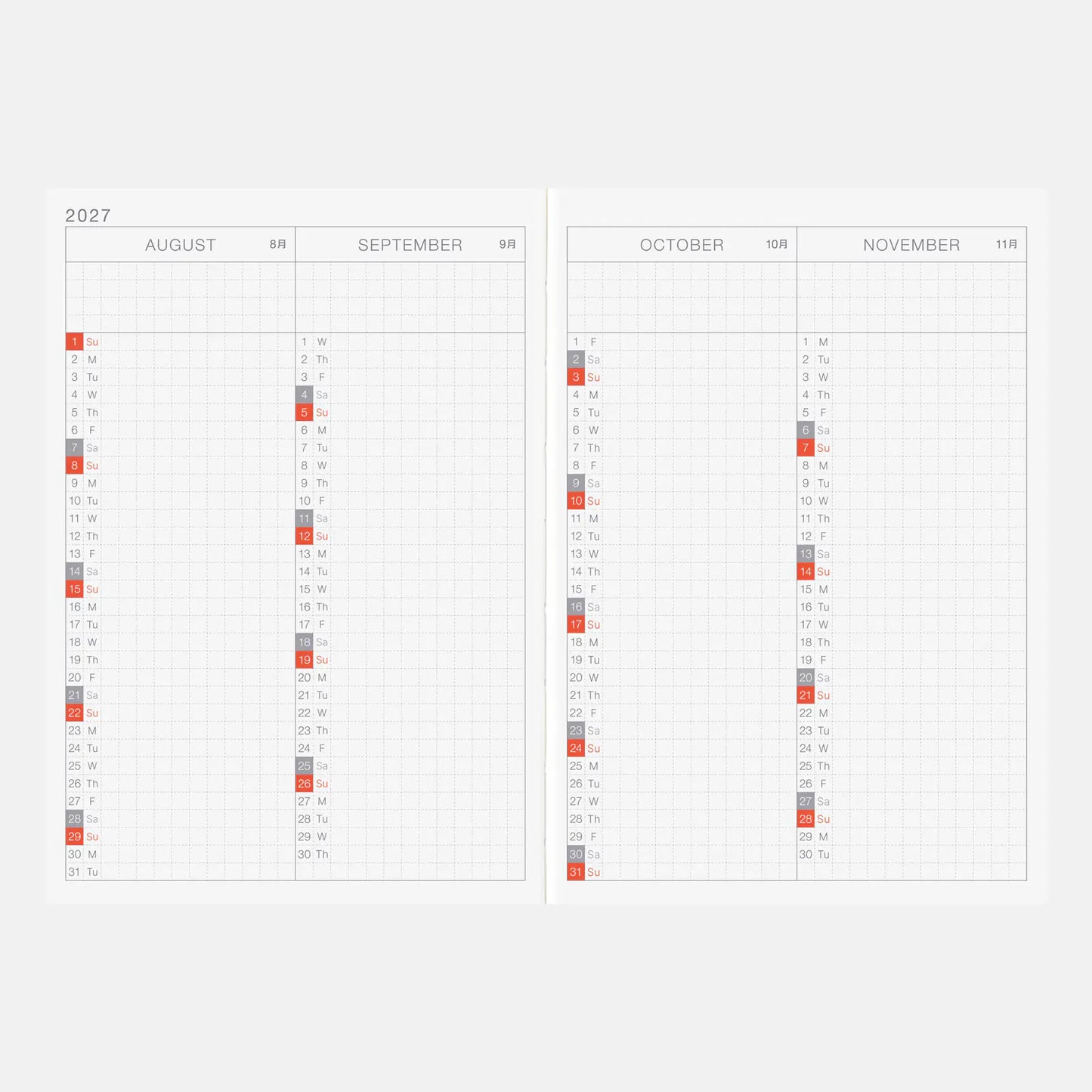 Hobonichi Techo 2027 English Original Book A6 size / Daily / Jan start / Mon start - English Edition