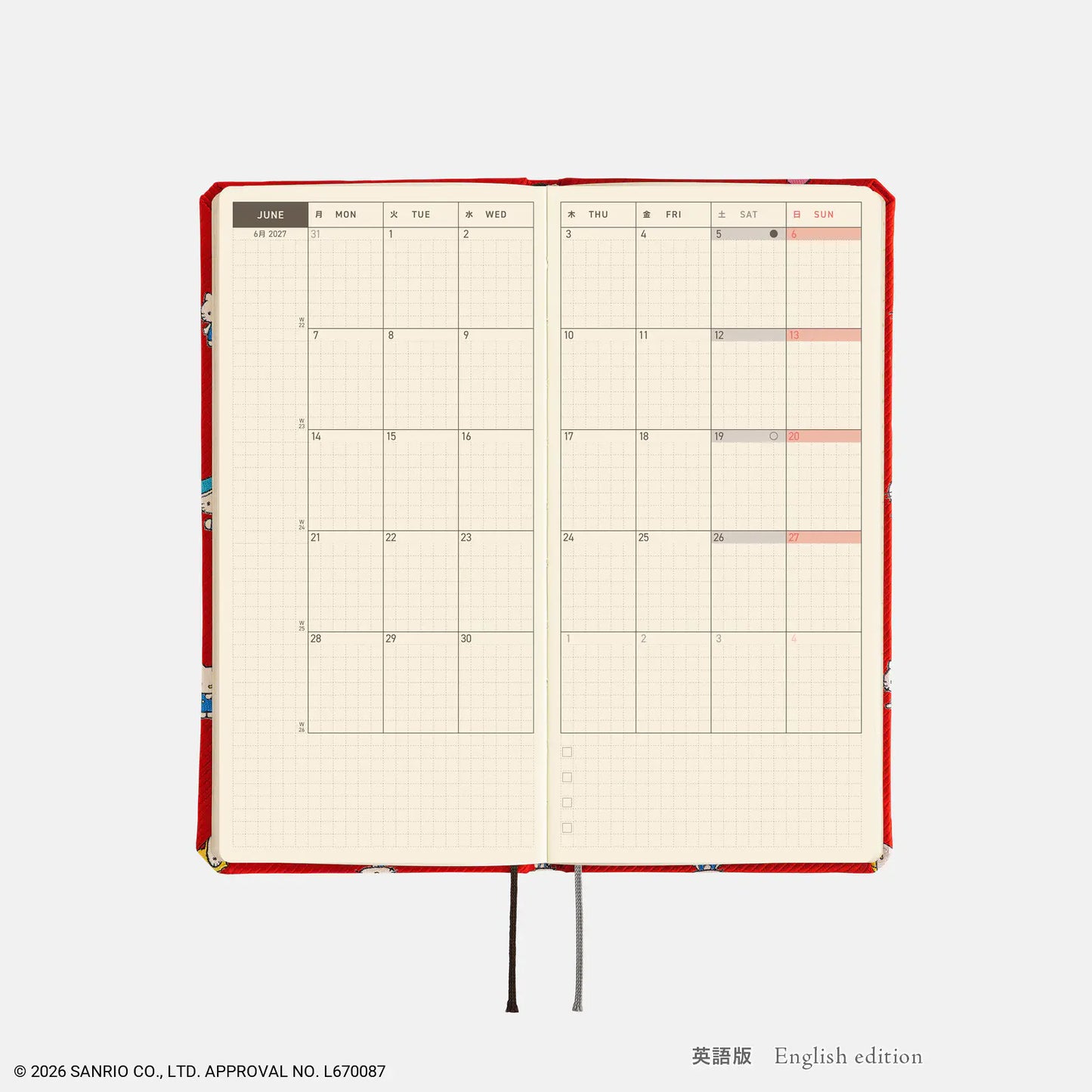 Hobonichi Techo 2027 Hello Kitty: Friends with my Techo Weeks Hardcover Book / Weekly Horizontal / Jan start / Mon start - English Edition