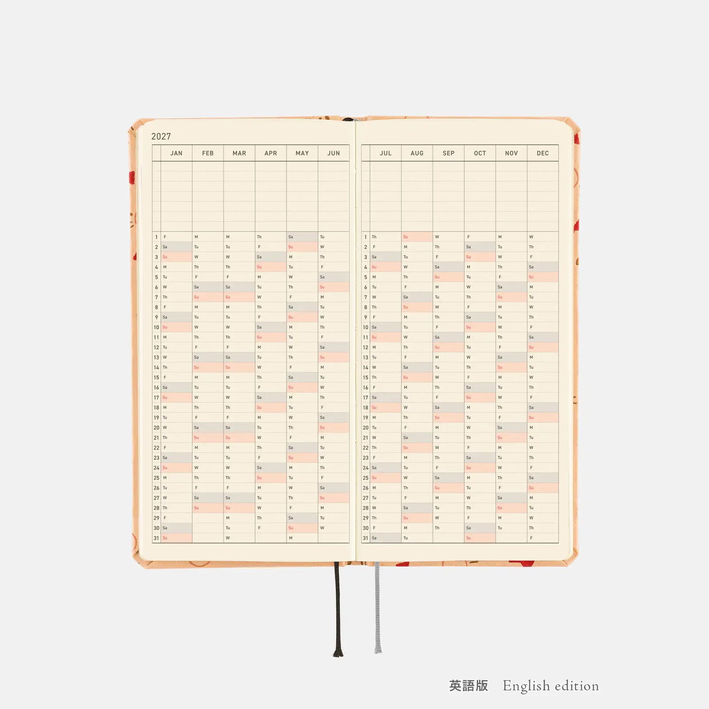 Hobonichi Techo 2027 MOTHER: Mr. Saturn Pattern Weeks Hardcover Book / Weekly Horizontal / Jan start / Mon start - English Edition