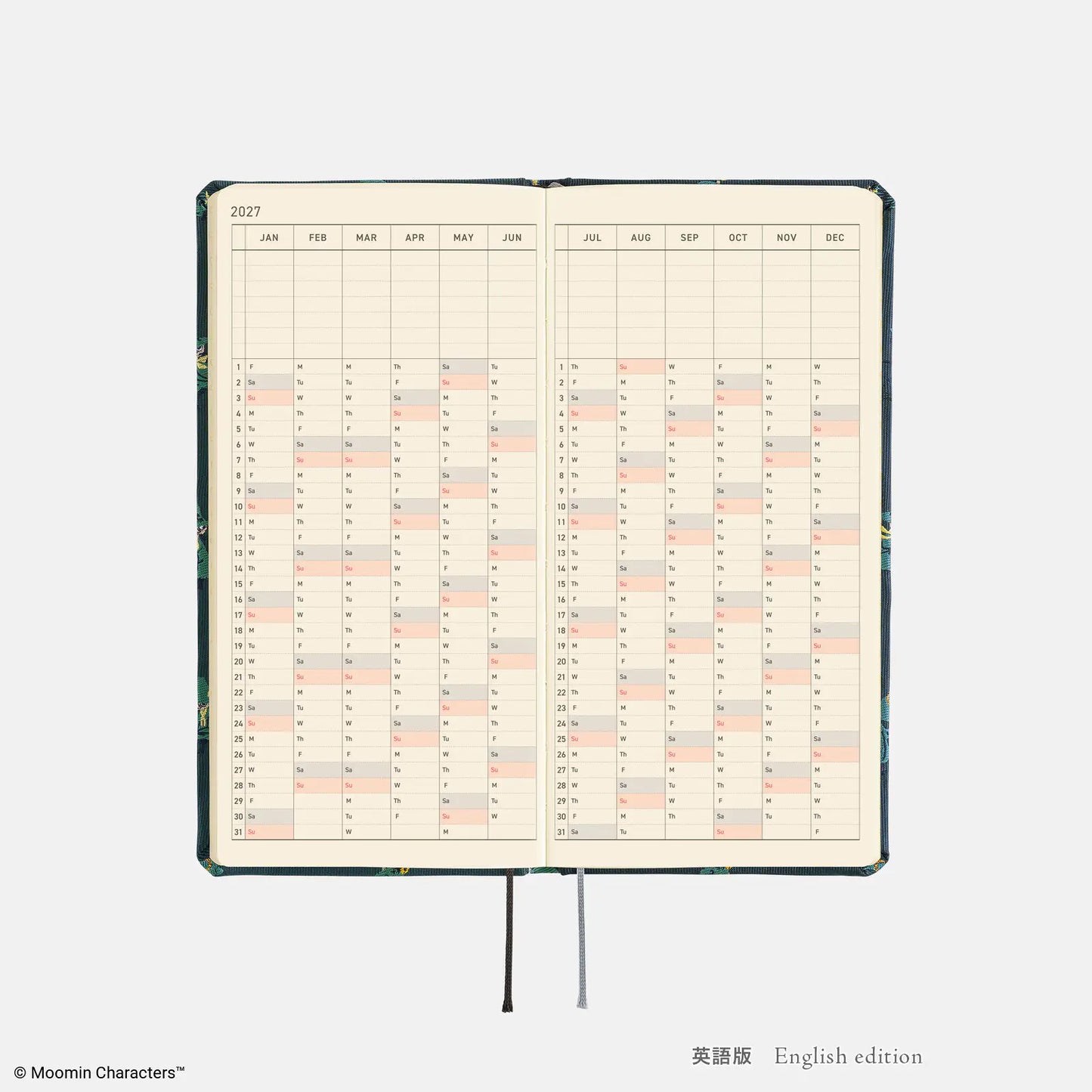 Hobonichi Techo 2027 Moomin: A Day in the Life of Snufkin Weeks Hardcover Book / Weekly Horizontal / Jan start / Mon start - English Edition