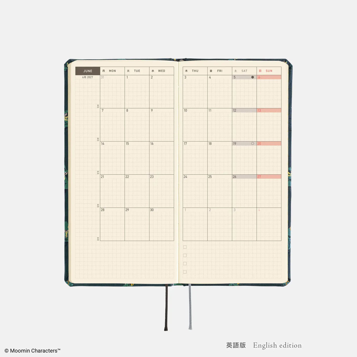 Hobonichi Techo 2027 Moomin: A Day in the Life of Snufkin Weeks Hardcover Book / Weekly Horizontal / Jan start / Mon start - English Edition