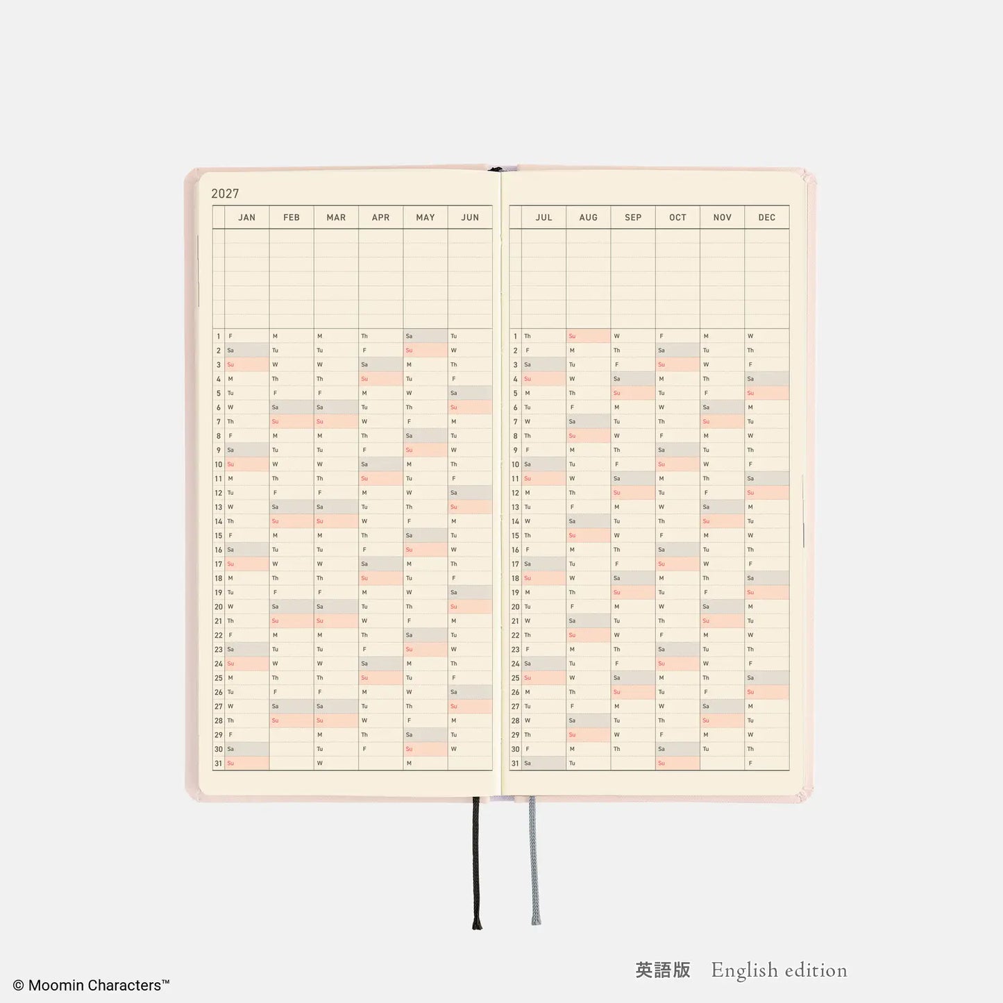 Hobonichi Techo 2027 Moomin: At the Table Weeks Hardcover Book / Weekly Horizontal / Jan start / Mon start - English Edition
