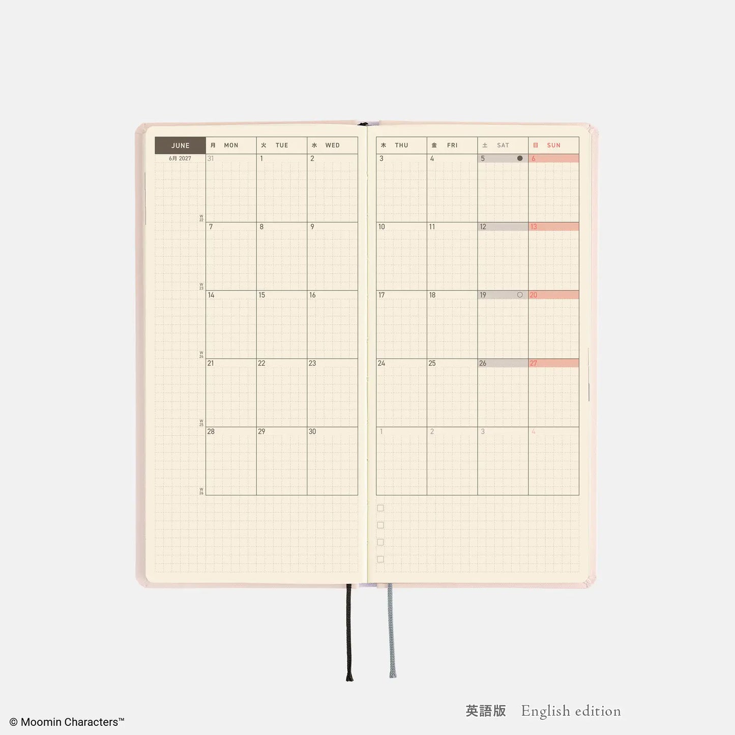 Hobonichi Techo 2027 Moomin: At the Table Weeks Hardcover Book / Weekly Horizontal / Jan start / Mon start - English Edition