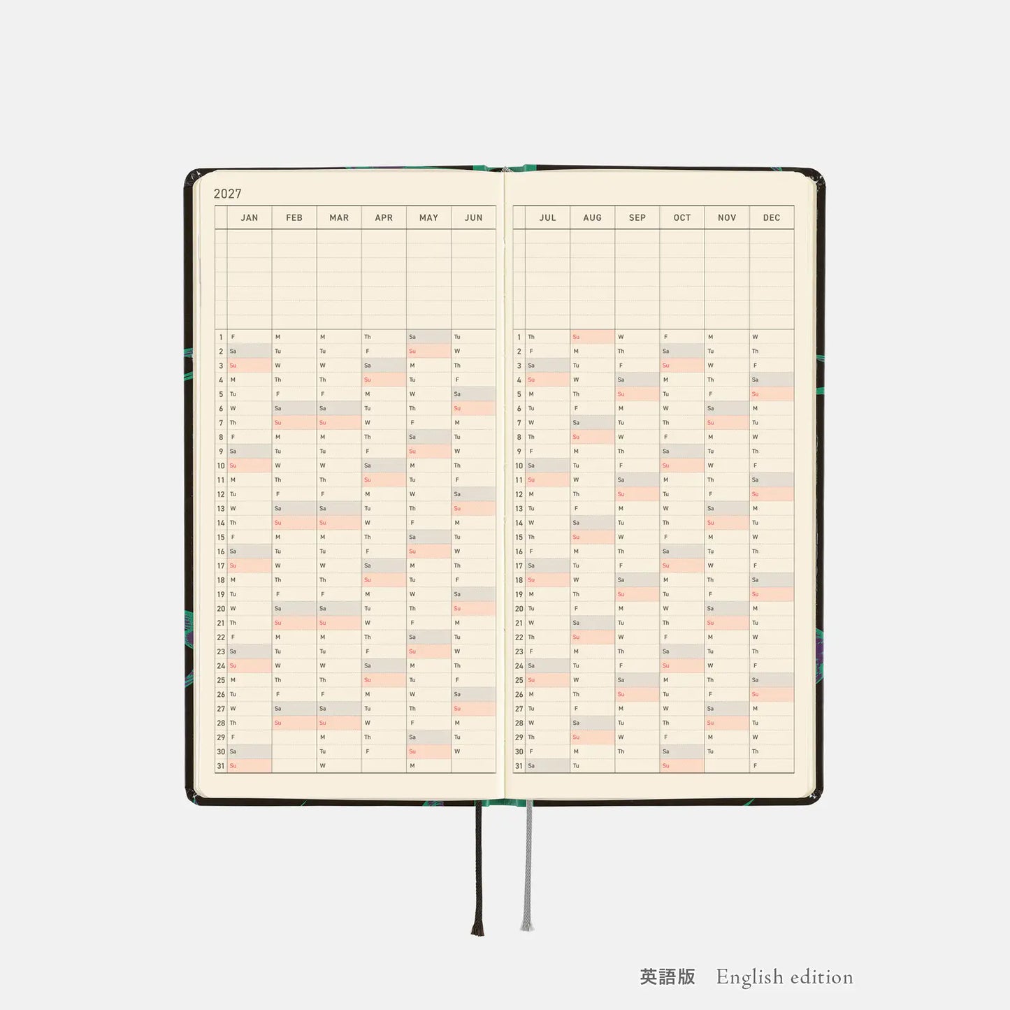 Hobonichi Techo 2027 Natal Design: Lucky Swallow Weeks Hardcover Book / Weekly Horizontal / Jan start / Mon start - English Edition