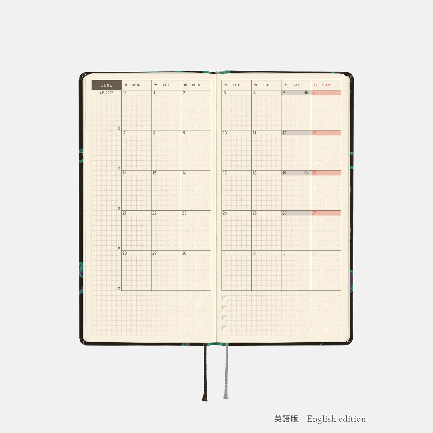 Hobonichi Techo 2027 Natal Design: Lucky Swallow Weeks Hardcover Book / Weekly Horizontal / Jan start / Mon start - English Edition