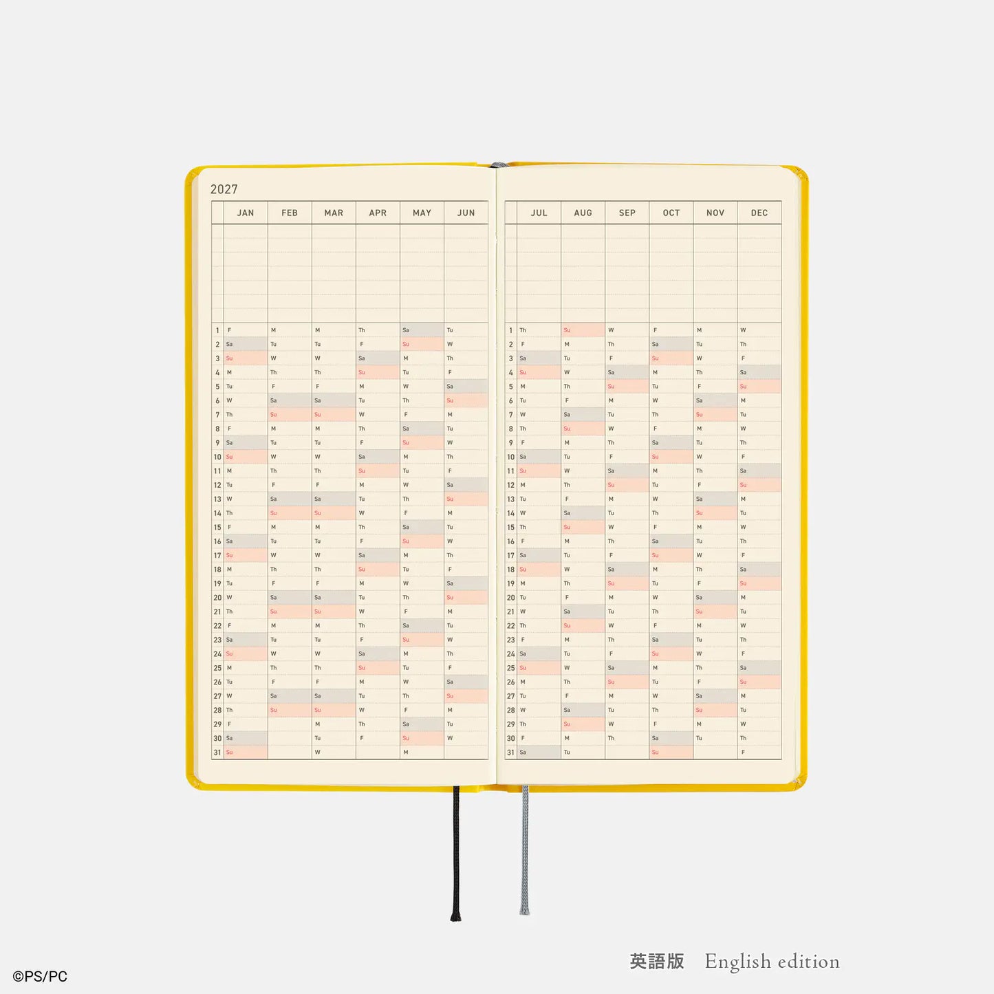 Hobonichi Techo 2027 PUPPET SUNSUN: Banana Weeks Hardcover Book / Weekly Horizontal / Jan start / Mon start - English Edition