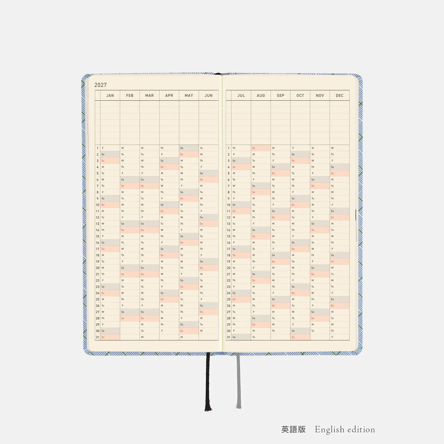 Hobonichi Techo 2027 Shirt Fabric: Graph Plaid Weeks Hardcover Book / Weekly Horizontal / Jan start / Mon start - English Edition