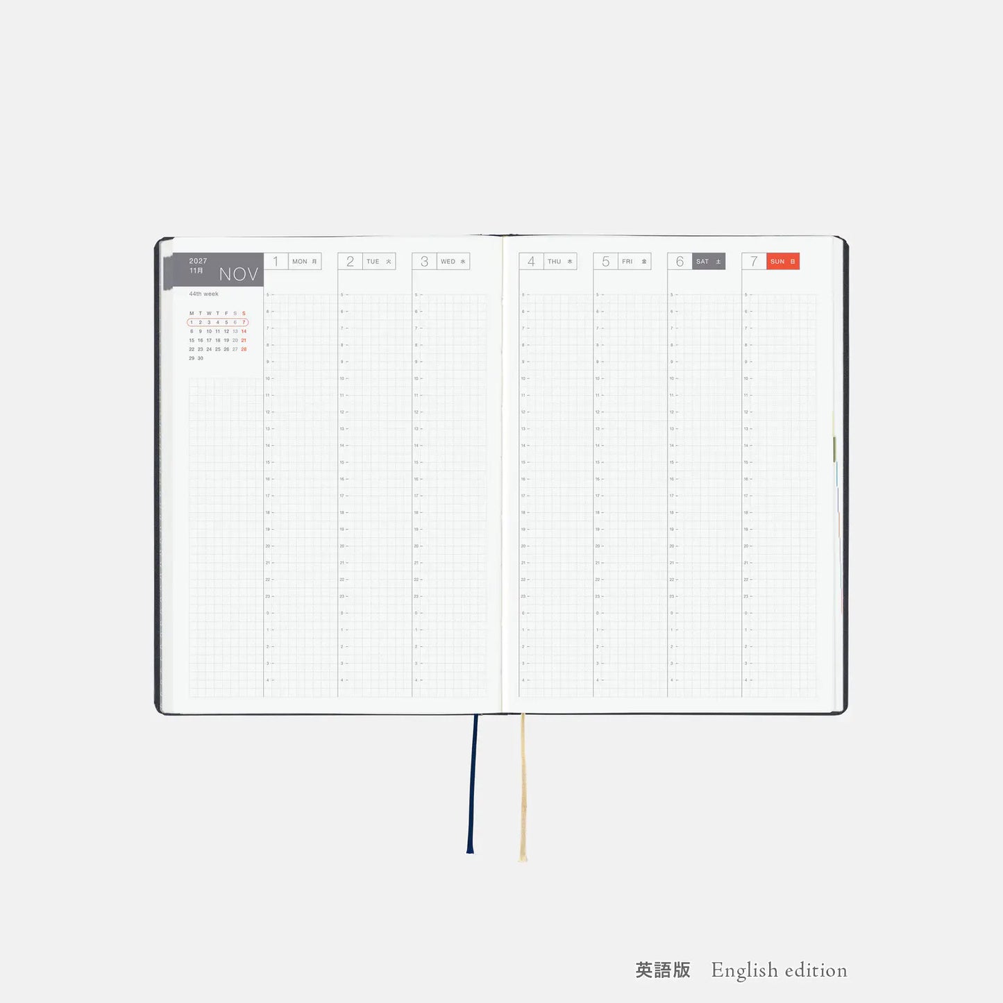 Hobonichi Techo 2027 : Slash (Navy) HON / A5 Size / Daily / Jan start / Mon start - English Edition
