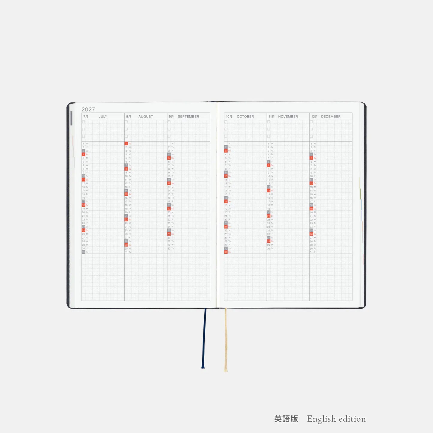 Hobonichi Techo 2027 : Slash (Navy) HON / A5 Size / Daily / Jan start / Mon start - English Edition