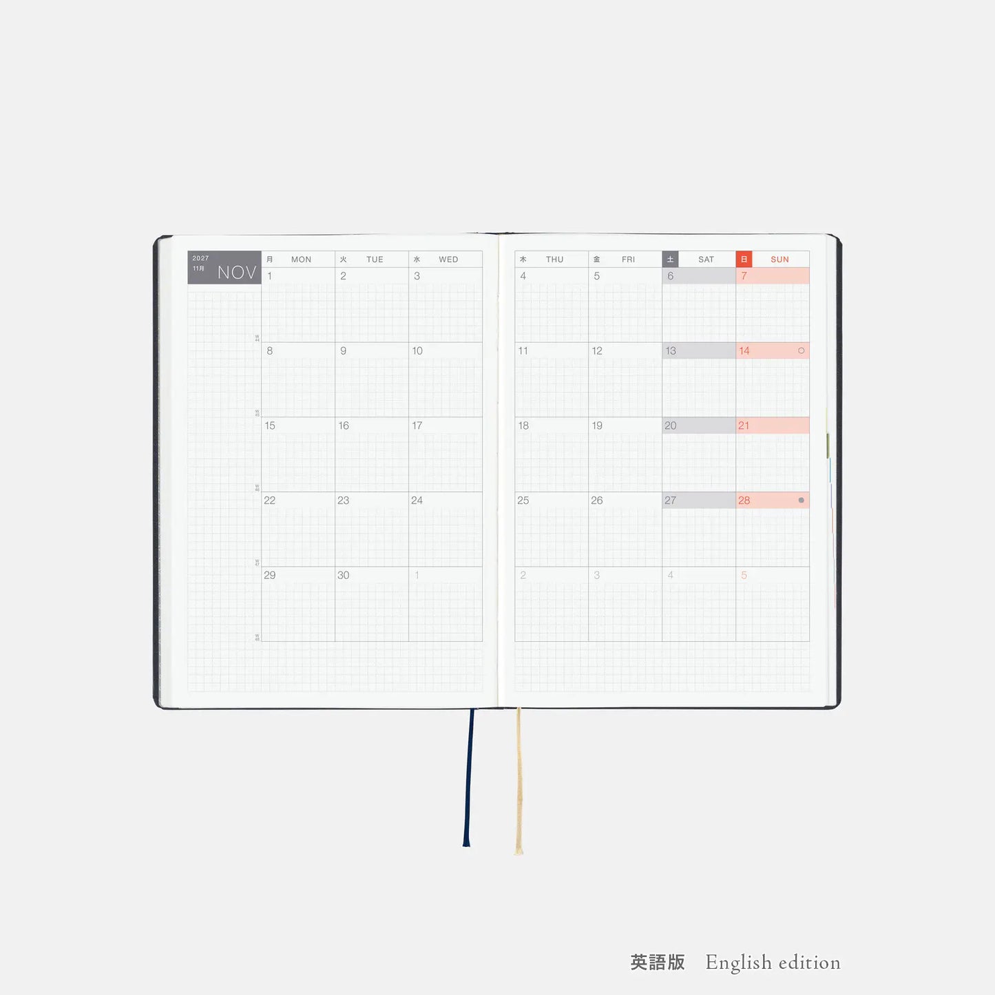 Hobonichi Techo 2027 : Slash (Navy) HON / A5 Size / Daily / Jan start / Mon start - English Edition
