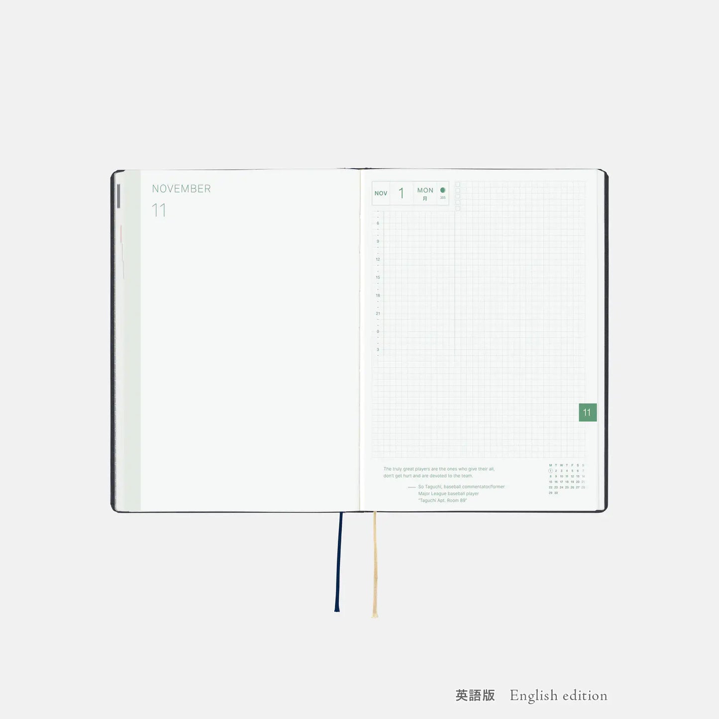 Hobonichi Techo 2027 : Slash (Navy) HON / A5 Size / Daily / Jan start / Mon start - English Edition