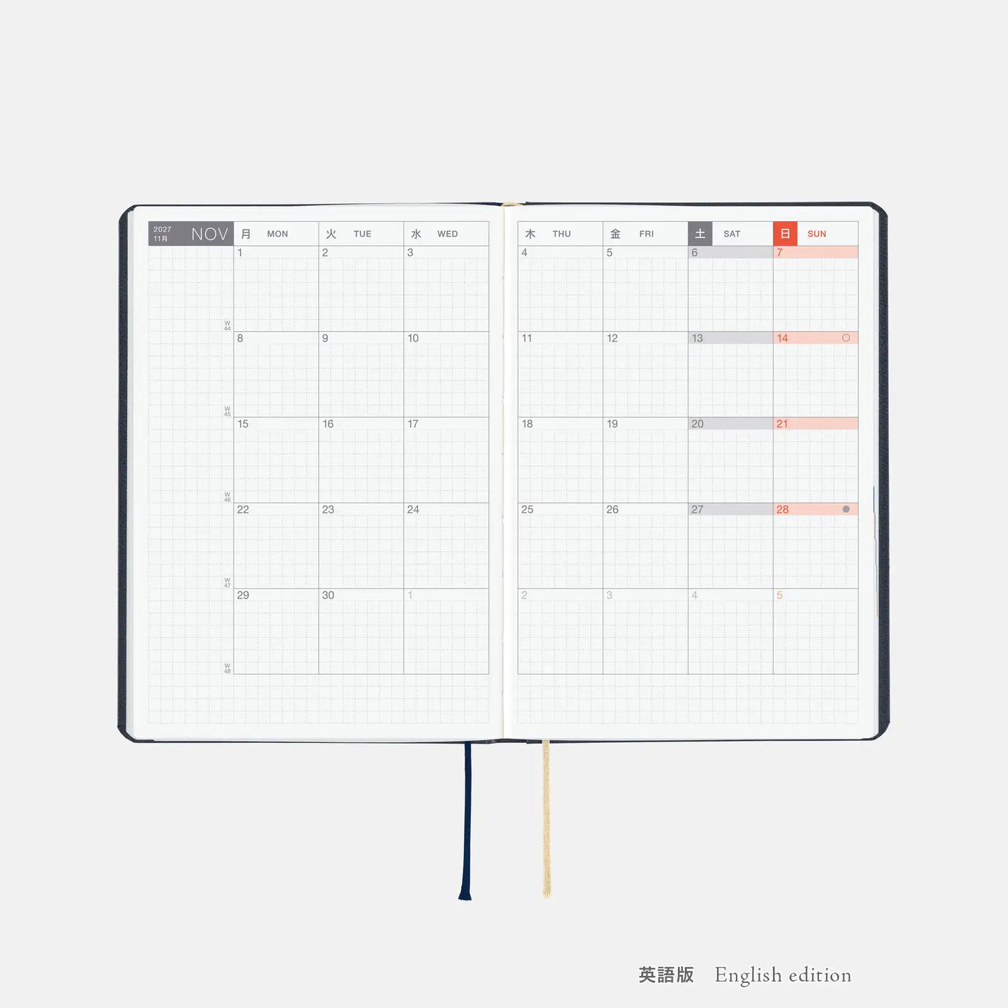 Hobonichi Techo 2027 : Slash (Navy) HON / A6 Size / Daily / Jan start / Mon start - English Edition
