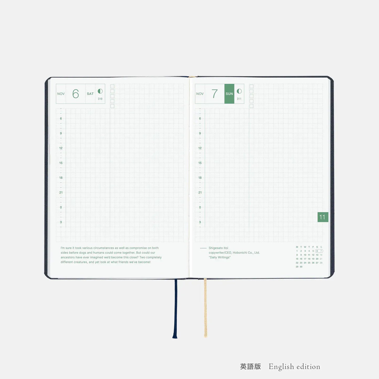 Hobonichi Techo 2027 : Slash (Navy) HON / A6 Size / Daily / Jan start / Mon start - English Edition