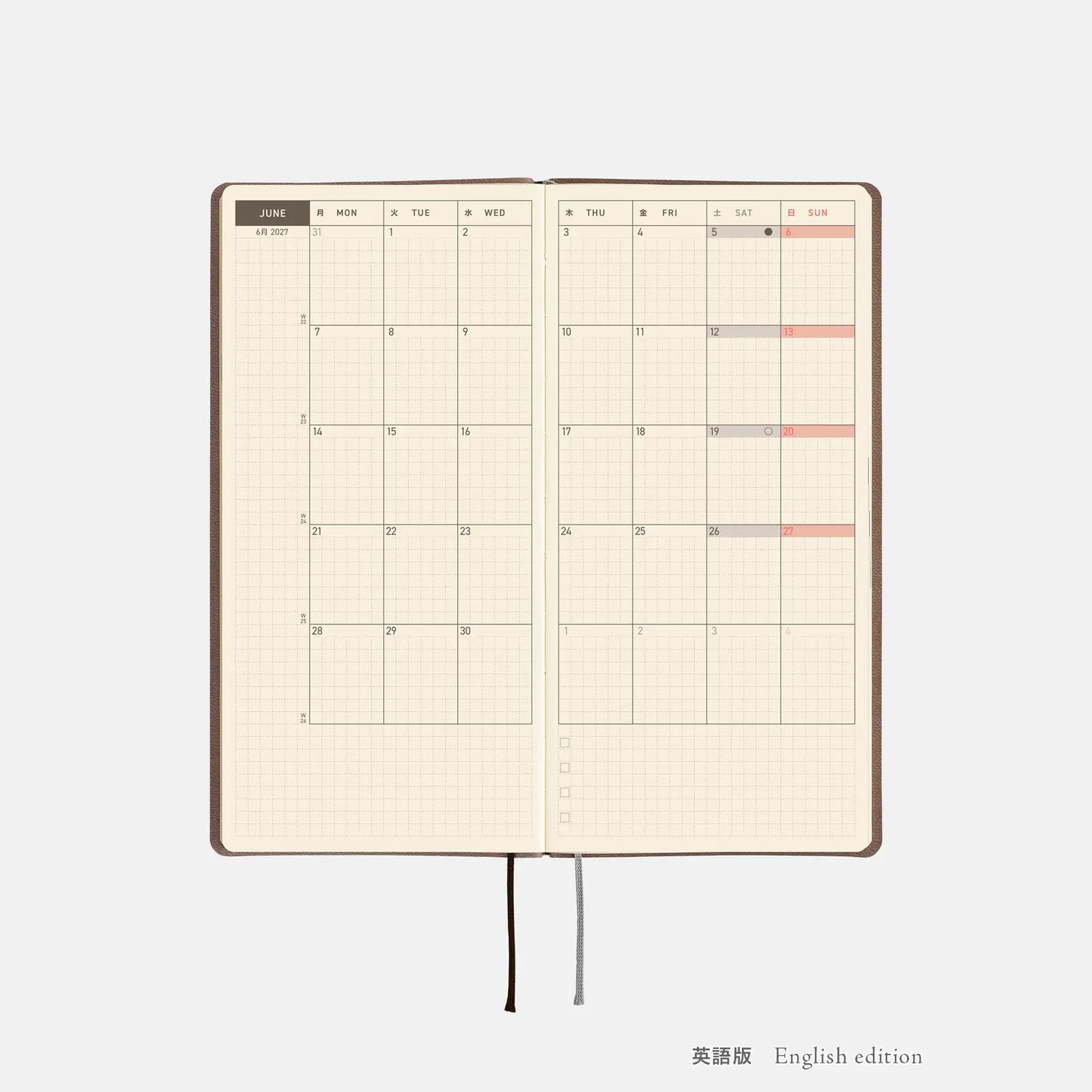 Hobonichi Techo 2027 Smooth: Café au Lait Weeks Softcover Book / Weekly Horizontal / Jan start / Mon start - English Edition