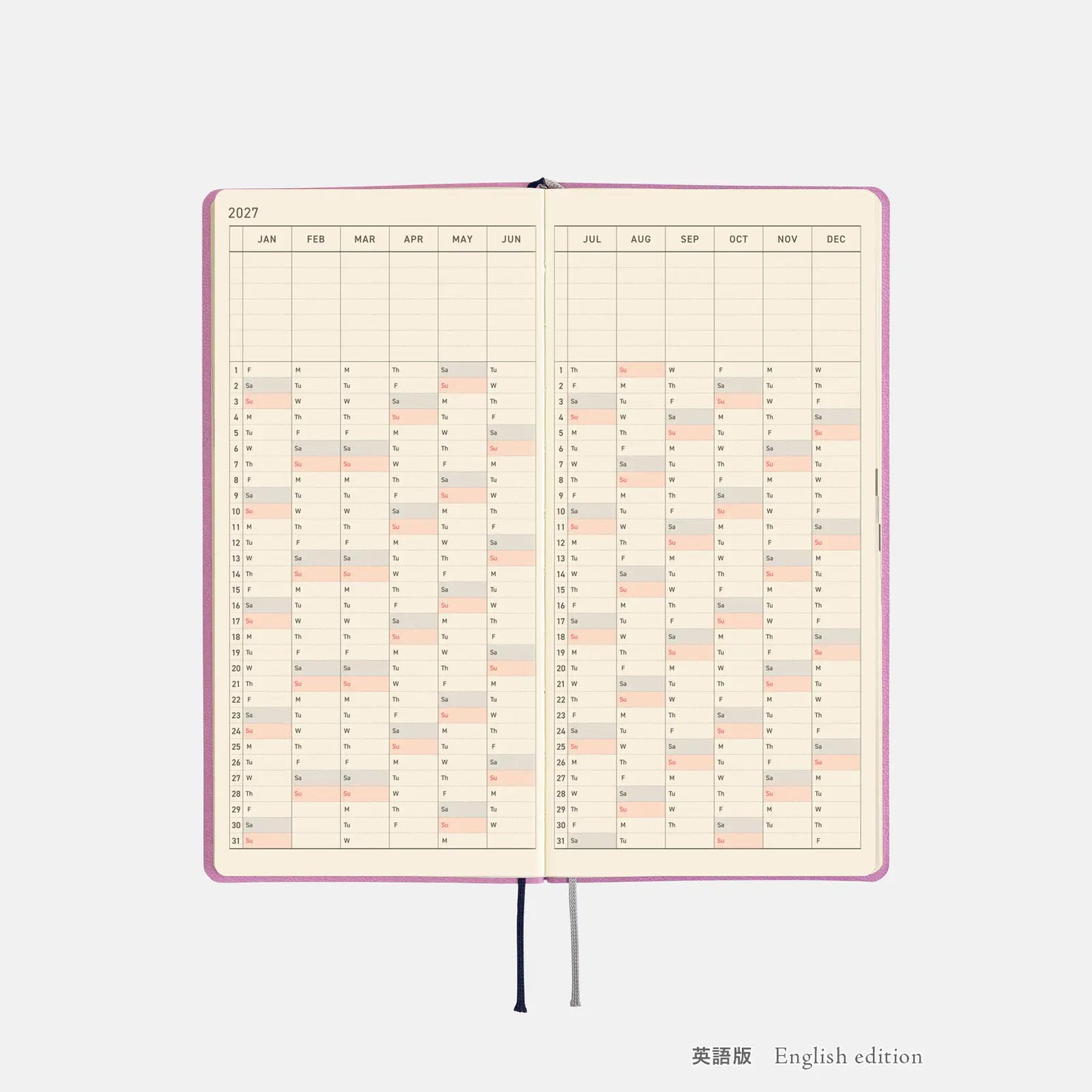 Hobonichi Techo 2027 Smooth: Lavender Milk Weeks Softcover Book / Weekly Horizontal / Jan start / Mon start - English Edition