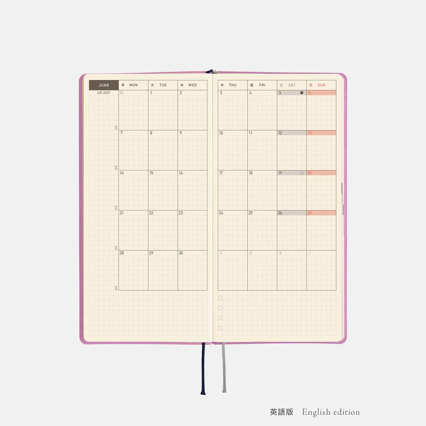 Hobonichi Techo 2027 Smooth: Lavender Milk Weeks Softcover Book / Weekly Horizontal / Jan start / Mon start - English Edition