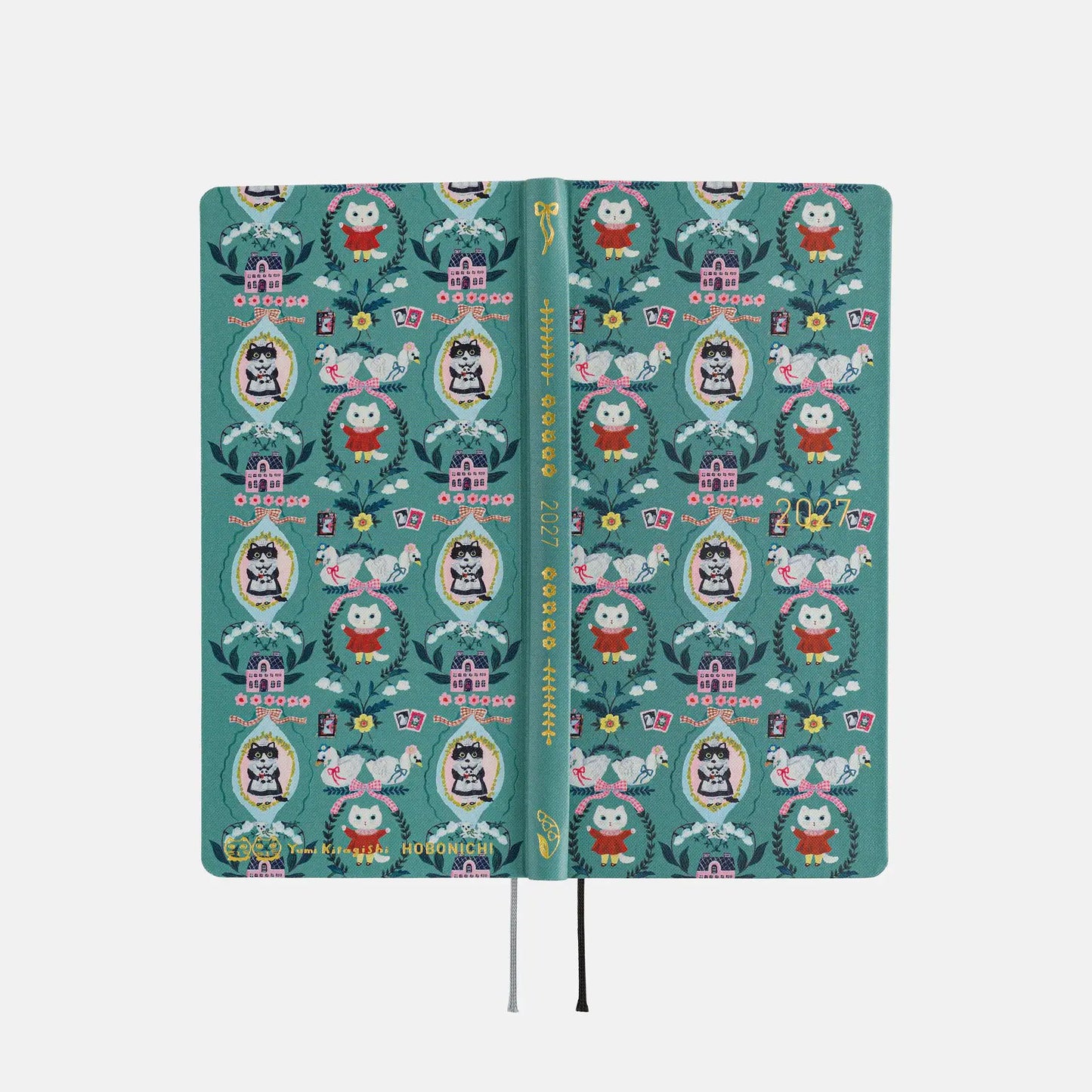 Hobonichi Techo 2027 Yumi Kitagishi: White Cat Wallpaper Weeks Hardcover Book / Weekly Horizontal / Jan start / Mon start - English Edition