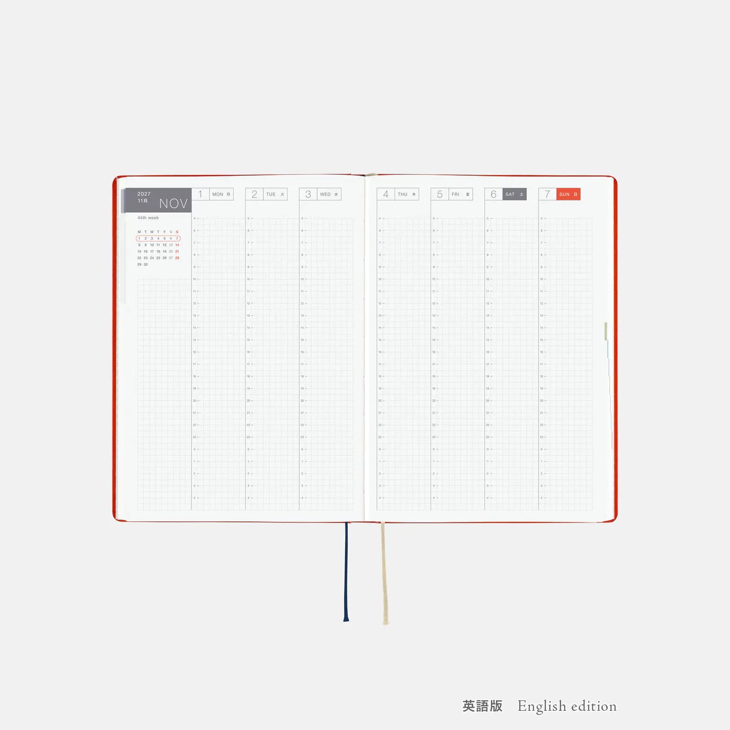 Hobonichi Techo 2027 Yumi Kitagishi: White Cat and Rabbit’s Tea Room HON / A5 Size / Daily / Jan start / Mon start - English Edition