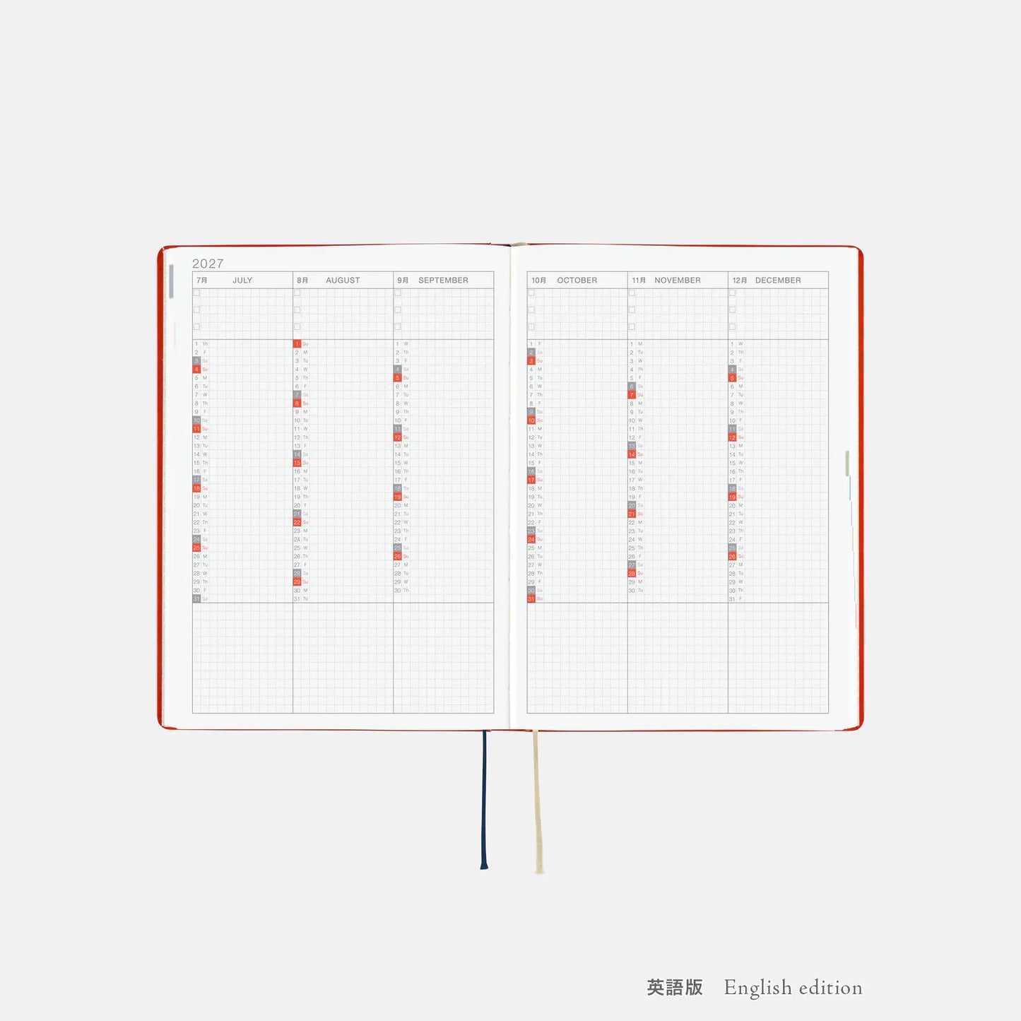 Hobonichi Techo 2027 Yumi Kitagishi: White Cat and Rabbit’s Tea Room HON / A5 Size / Daily / Jan start / Mon start - English Edition