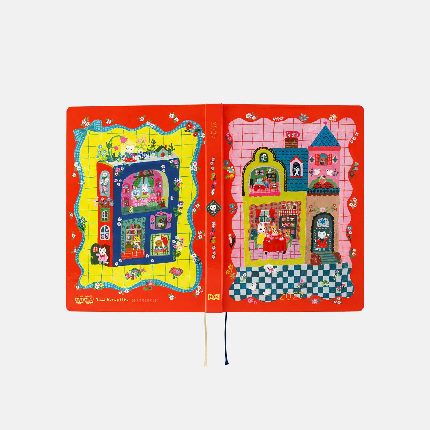 Hobonichi Techo 2027 Yumi Kitagishi: White Cat and Rabbit’s Tea Room HON / A5 Size / Daily / Jan start / Mon start - English Edition