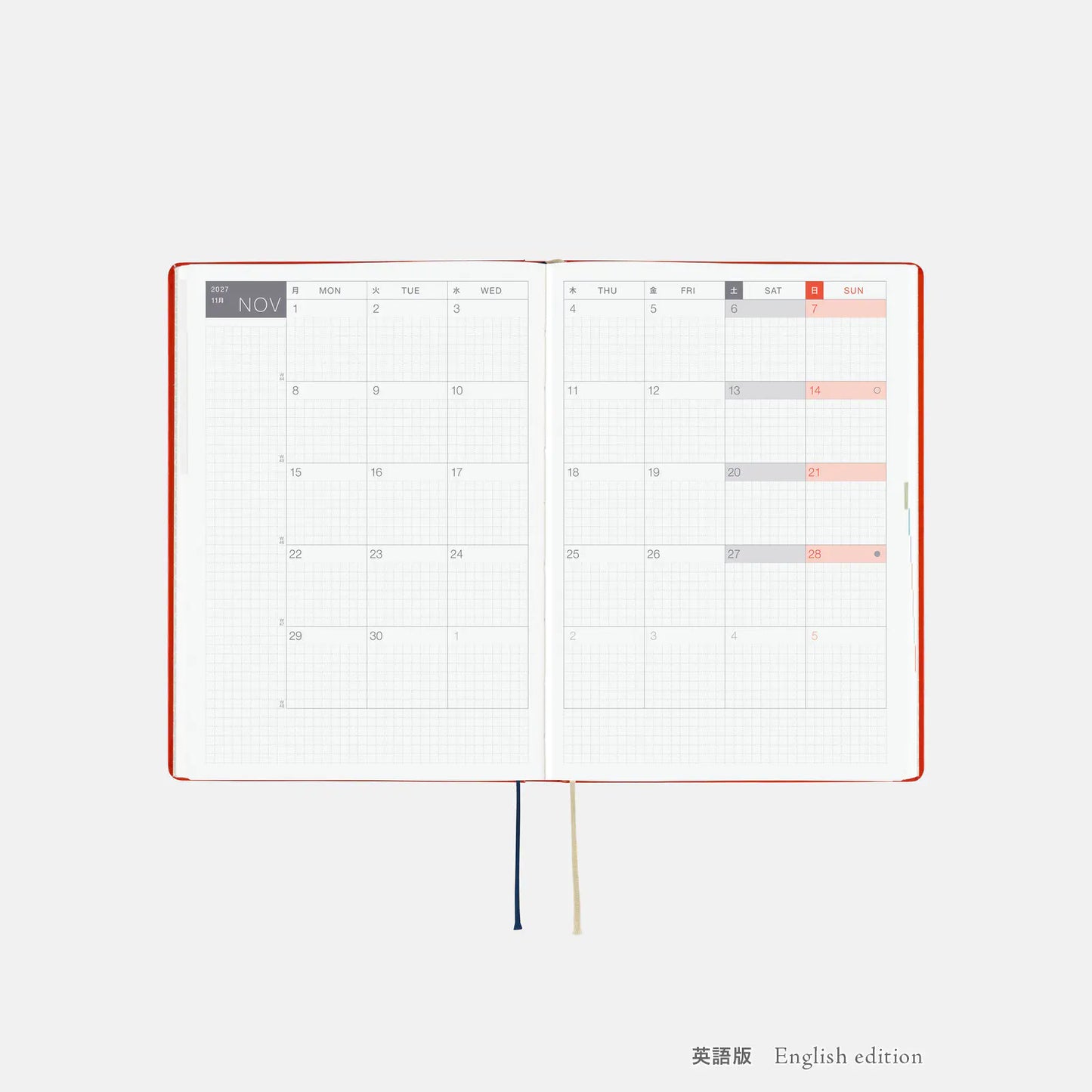 Hobonichi Techo 2027 Yumi Kitagishi: White Cat and Rabbit’s Tea Room HON / A5 Size / Daily / Jan start / Mon start - English Edition