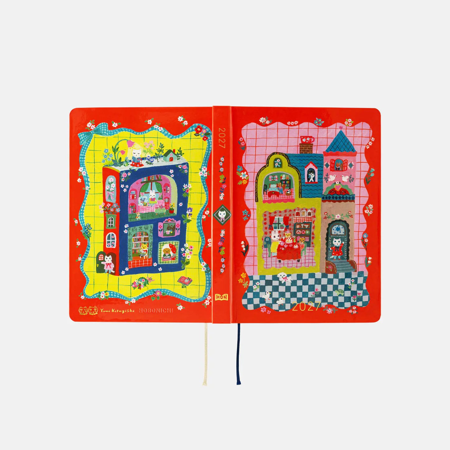 Hobonichi Techo 2027 Yumi Kitagishi: White Cat and Rabbit’s Tea Room HON / A6 Size / Daily / Jan start / Mon start - English Edition