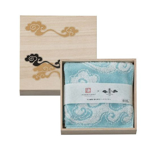 Imabari Towel Handkerchief 1 Piece with Wooden Gift Box - Blue -