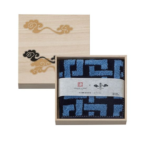 Imabari Towel Handkerchief 1 Piece with Wooden Gift Box - Navy Blue -