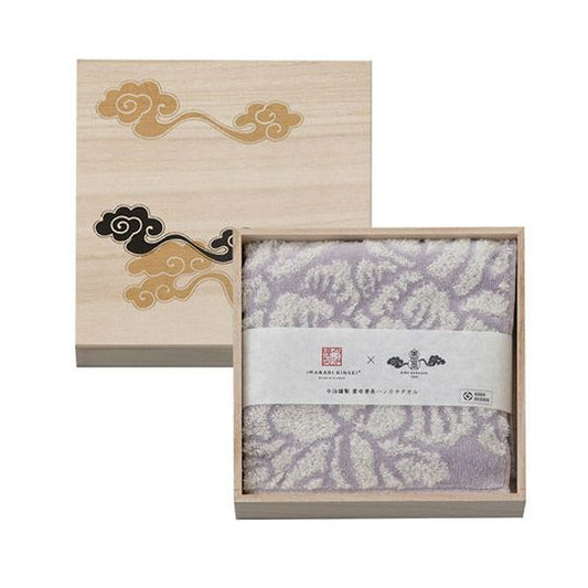 Imabari Towel Handkerchief 1 Piece with Wooden Gift Box - Purple -