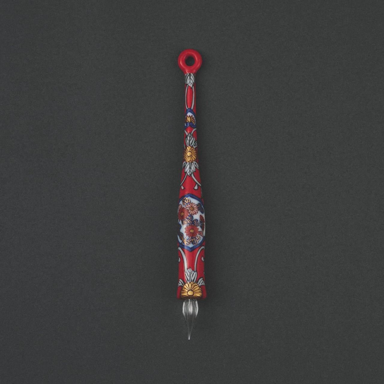 Imari Yaki(ware) Body Glass Dip Pen - Red and Gold Flower Arabesque Pattern -, Japanese glass dip pen