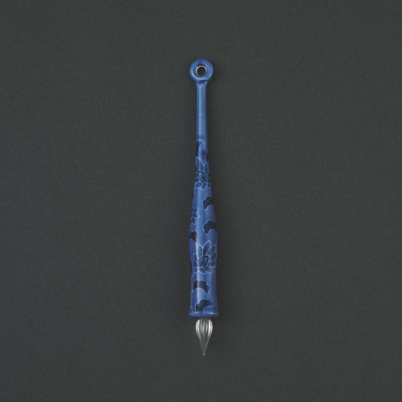 Imari Yaki(ware) Body Glass Dip Pen - Blue Flower Pattern -, Japanese glass dip pen