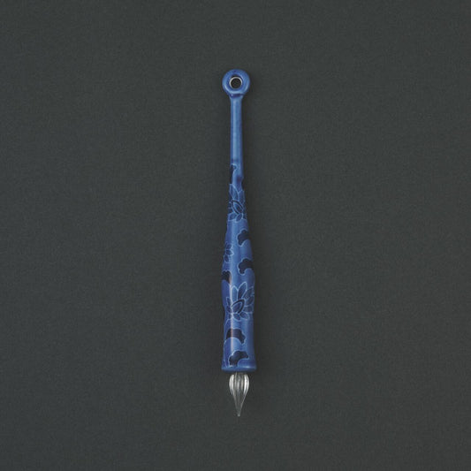 Imari Yaki(ware) Body Glass Dip Pen - Blue Flower Pattern -, Japanese glass dip pen