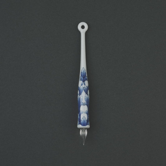 Imari Yaki(ware) Body Glass Dip Pen - White and Blue Flower Pattern -, Japanese glass dip pen