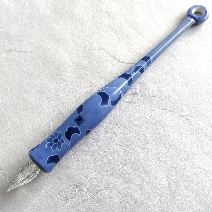 Imari Yaki(ware) Body Glass Dip Pen - Blue Flower Pattern -, Japanese glass dip pen