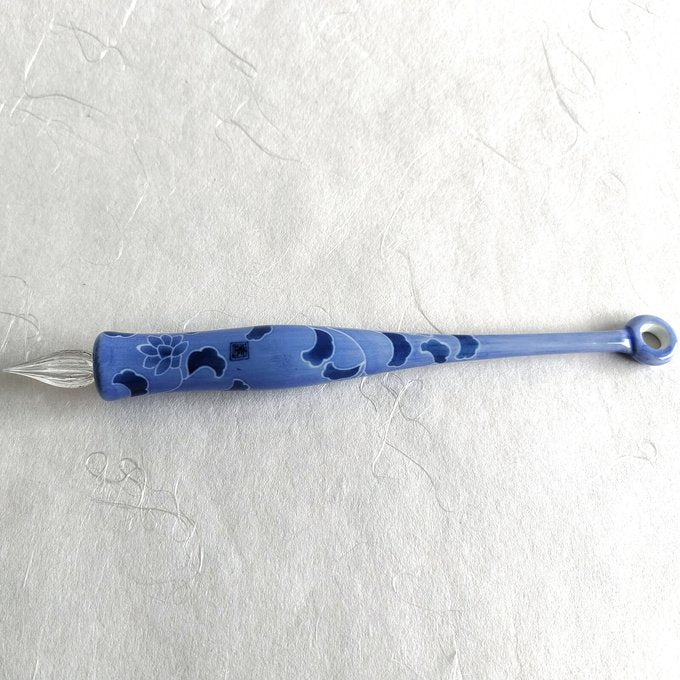 Imari Yaki(ware) Body Glass Dip Pen - Blue Flower Pattern -, Japanese glass dip pen