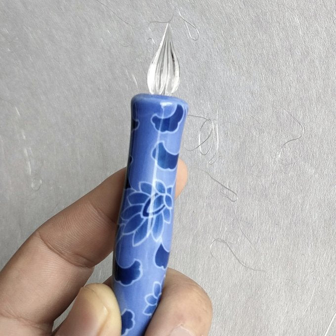 Imari Yaki(ware) Body Glass Dip Pen - Blue Flower Pattern -, Japanese glass dip pen