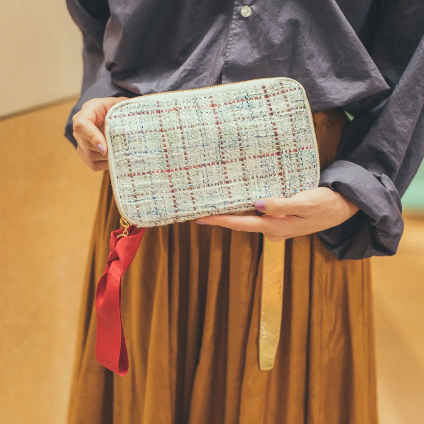 Iwate Home Spun: Lamé Tweed Drawer Pouch Áne,  Hobonichi Drawer Pouch Áne