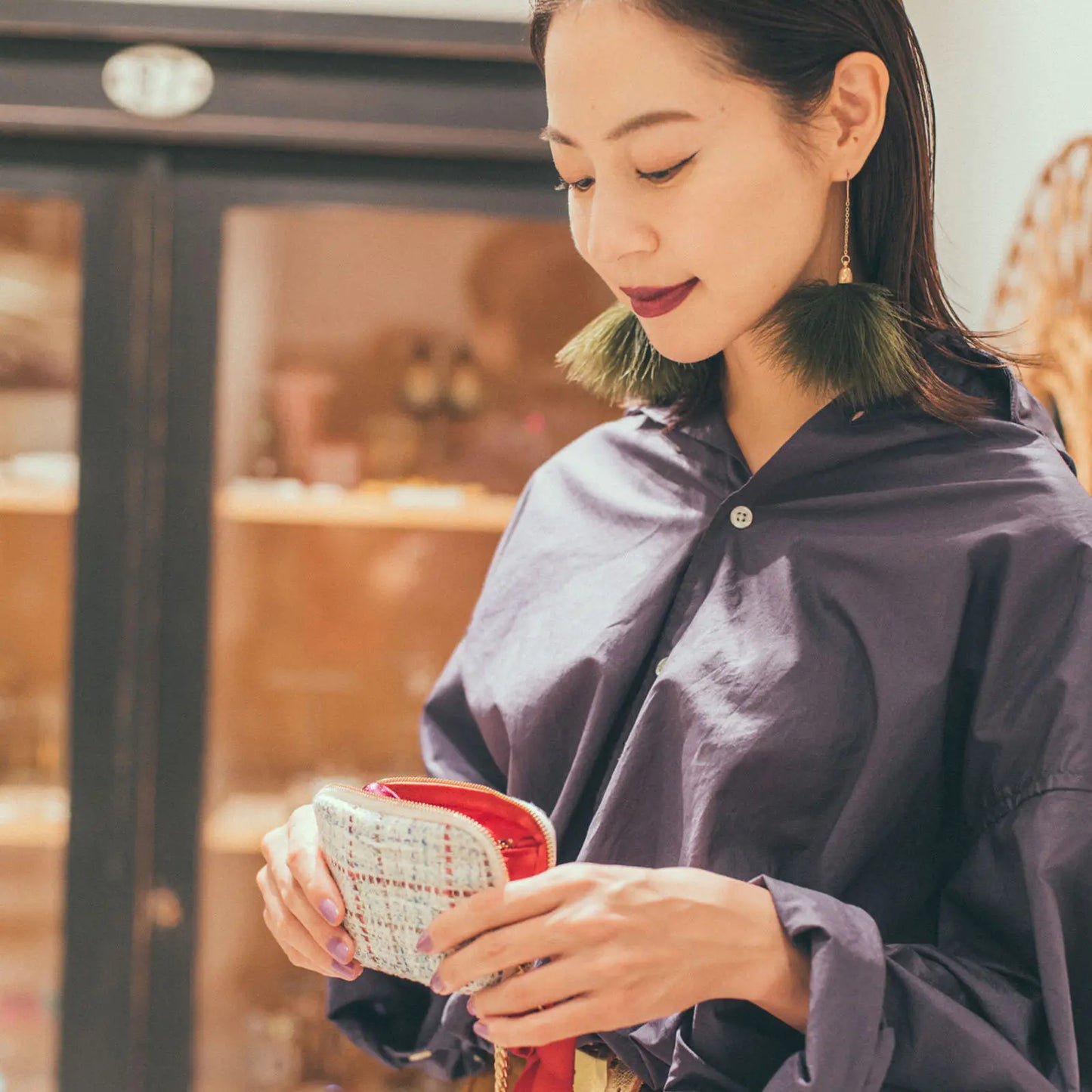 Iwate Home Spun: Lamé Tweed Drawer Pouch Pocket,  Hobonichi Drawer Pouch Pocket