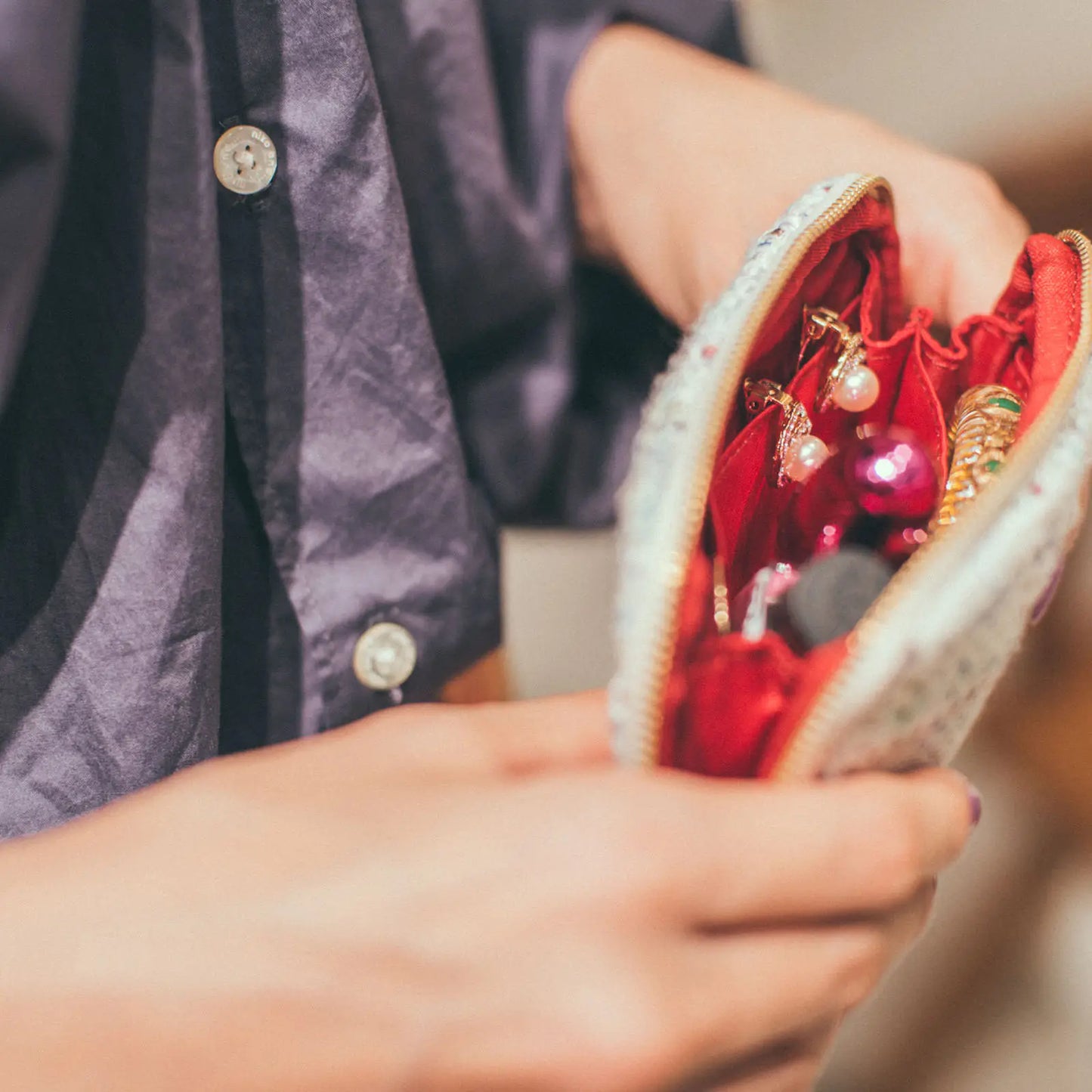 Iwate Home Spun: Lamé Tweed Drawer Pouch Pocket,  Hobonichi Drawer Pouch Pocket