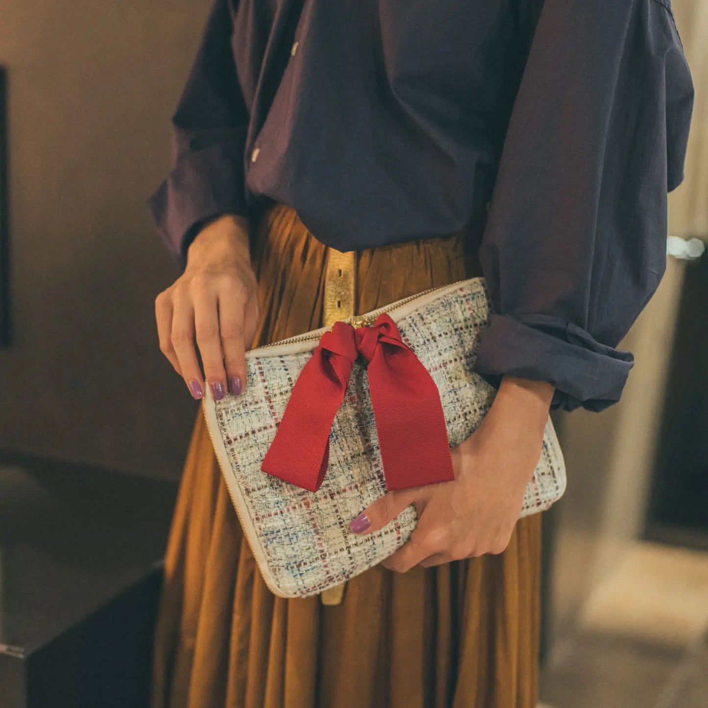 Iwate Home Spun: Lamé Tweed Large Drawer Pouch,  Hobonichi Large Drawer Pouch