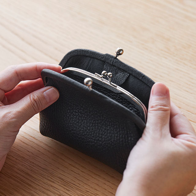 Deer Leather Clasp Coin Purse - Black Color - , Change Purse, Japanese Gamaguchi Coin Purse