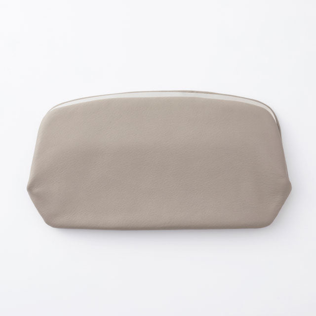 Cow Leather Clasp Long Wallet - Light Gray Color - , Change Purse, Japanese Gamaguchi Wallet