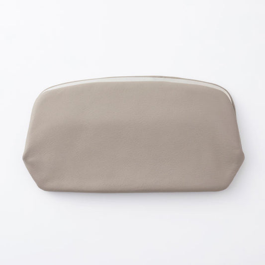 Cow Leather Clasp Long Wallet - Light Gray Color - , Change Purse, Japanese Gamaguchi Wallet