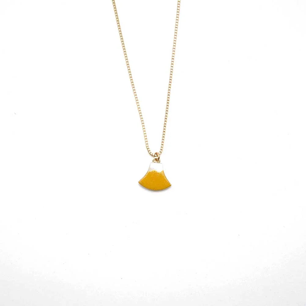 Maki-e Urushi Lacquer Pendant Necklace - White South Sea Pearl Shell / Mt. Fuji / Yellow -, Traditional Japanese Urushi Lacquer Jewelry