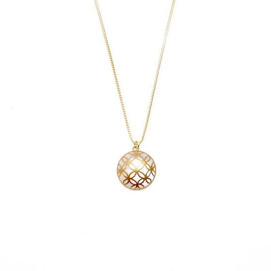 Maki-e Urushi Lacquer Pendant Necklace - White South Sea Pearl Shell / Shippo (Interlocking Circles Pattern) -, Traditional Japanese Urushi Lacquer Jewelry
