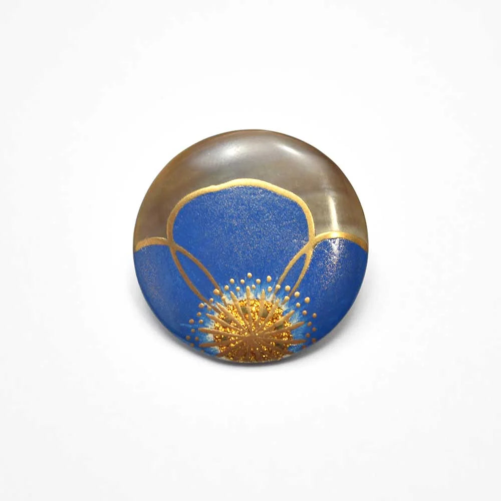 Maki-e Urushi Lacquer Brooch - Black Lip Oyster Pearl Shell / Flowing / Blue -, Traditional Japanese Urushi Lacquer Jewelry