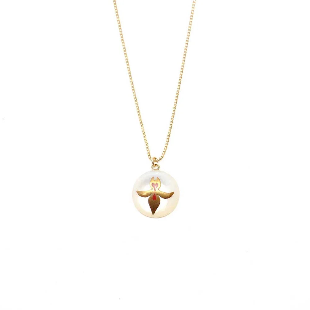 Maki-e Urushi Lacquer Pendant Necklace - White South Sea Pearl Shell / Clione  -, Traditional Japanese Urushi Lacquer Jewelry