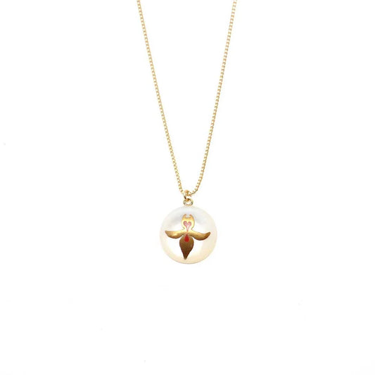 Maki-e Urushi Lacquer Pendant Necklace - White South Sea Pearl Shell / Clione  -, Traditional Japanese Urushi Lacquer Jewelry