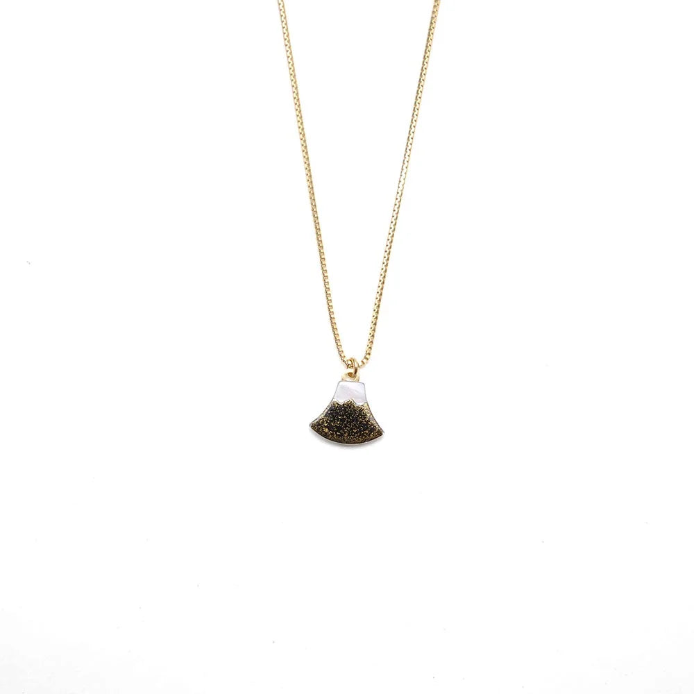 Maki-e Urushi Lacquer Pendant Necklace - White South Sea Pearl Shell / Mt. Fuji / Black -, Traditional Japanese Urushi Lacquer Jewelry