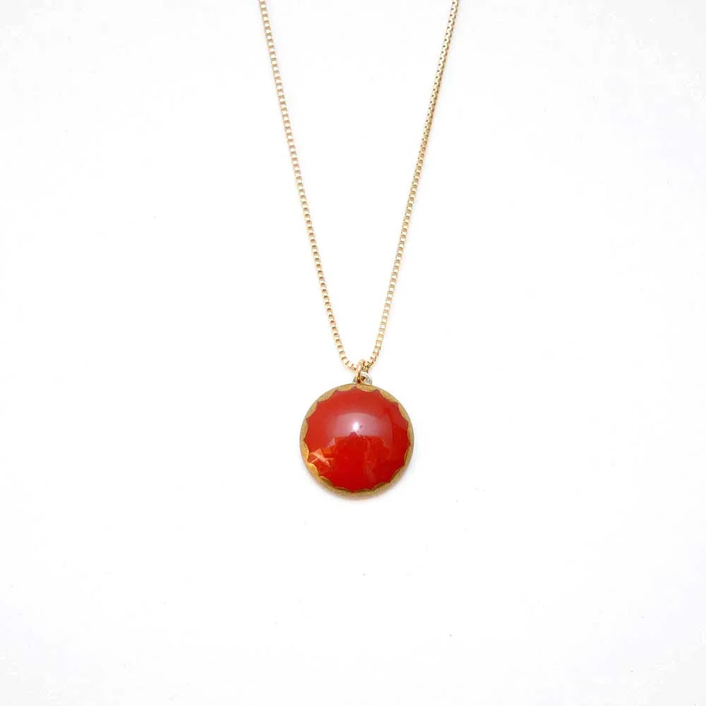 Maki-e Urushi Lacquer Pendant Necklace - White South Sea Pearl Shell / Frame Design / Red -, Traditional Japanese Urushi Lacquer Jewelry